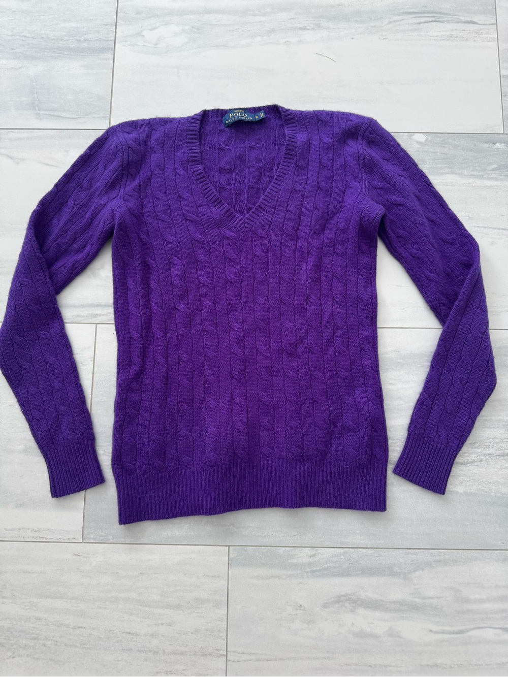 Polo by Ralph Lauren Purple Cashmere Cable-Knit V-Neck Sweater